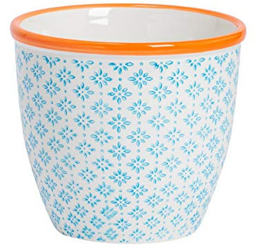 Nicola Spring Patterned Plant Pot - Blue - 14cm Porcelain Indoor Ceramic Planter with Drainage Holes Outdoor Garden Flower Pots for House & Garden Flowers