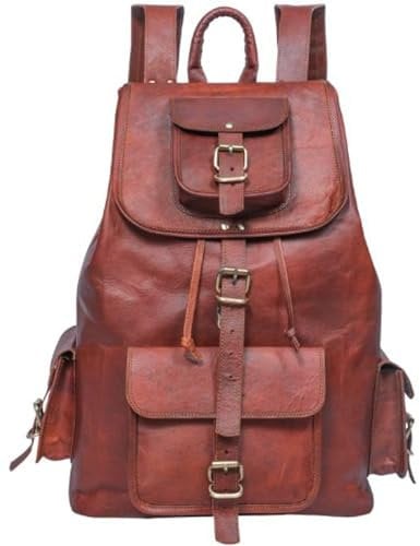 ANUENT 20 Vintage Leather Backpack for Men and Women - Dark Brown Laptop and Travel Bag - Large Rucksack and Knapsack - Perfect for Business, Work, Leather Bookbag
