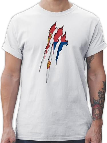 T-Shirt Herren - Fußball EM WM - Serbien Krallenspuren - L - Weiß - serbische Tshirt Fussball Shirt männer Europameisterschaft Serbia Herren-Shirt Trikot fussballtrikot fu Ball Srbija t-Shirts