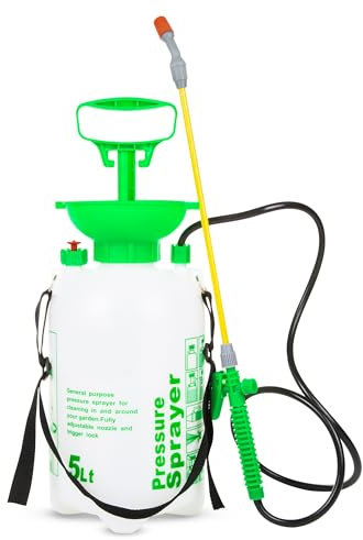 ASAB Garden Pressure Sprayer 5 Litre Pressure Sprayer with Adjustable Nozzle Easy Pump Action and Pressure Release Valve Portable Adjustable Shoulder Strap Weed Sprayer Pesticides Insecticides