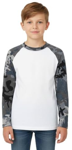 A2Z 4 Kids Raglan Style T-Shirt, Boys & Girls Age 5-13 Years, Black, Camouflage, Long Sleeve, Crew Neck, Regular Fit, All Seasons