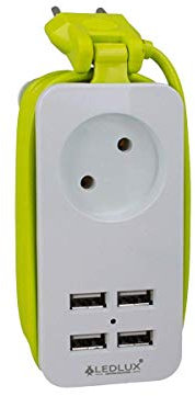 Multipresa Elettrico USB, Caricatore 4 Porte USB, Ricarica Rapida 5V 2.4A, 1 Sedile 2P 10A, Cavo 1,5 metri