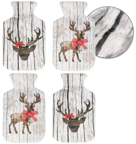 com-four® 4X Taschenwärmer Set - Flauschige Handwärmer im Wärmflaschen-Design, Plüsch Fingerwärmer, Knickbare Wärmepads, Wiederverwendbare Taschenheizkissen (4 Stück - Hirsch holzfarben)