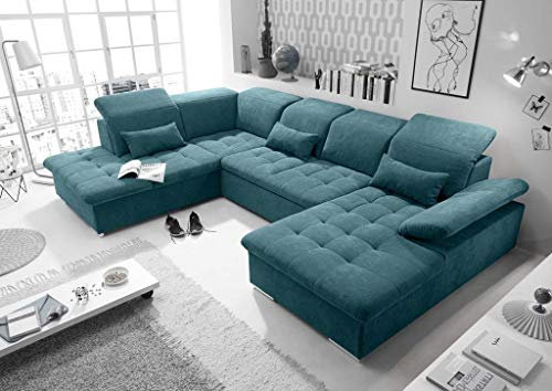 Froschkönig24 Wayne Wohnlandschaft 340x240 cm U-Sofa Couch Ecksofa Blau (Denim)