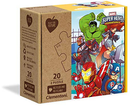 Clementoni 24775 Play for Future Marvel Superhero – Puzzle 2 x 20 Teile ab 3 Jahren, 2 Kinderpuzzle aus recyceltem & recycelbarem Material, Denkspiel für Kinder