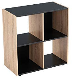 LOLAhome Estantería Cubo, Librería de 4 Cubos Laminada Negra y Natural, Adecuada para Estudio, Oficina, Sala de Estar, Dormitorio de 62x60x29 cm