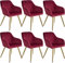 tectake 6er Set moderner Esszimmer Stuhl, Sitzfläche aus Samt, Armlehnstuhl, Sessel Wohnzimmer, gepolsterter Office Chair mit goldeden Metallbeinen, Schminktisch Stuhl - Bordeaux/Gold