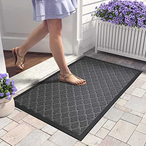 COLOR&GEOMETRY Door Mat Outdoor 60 X 120 cm, Front Door Mat Outside, Absorbent Non-slip Heavy Duty Door Mat, Rubber Backed Outdoor Mat Entrance Dirt Trapper Door Mat for Entryway, Hallway (Dark Grey)