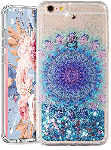 Glitzer Flüssiges Silikon Handyhülle für iPhone SE 2020 / iPhone 8 / 7,Glitzer Blaue Blume Quicksand Fließende Flüssigkeit Silikon Case Weich TPU Crystal Dynamisch Cover für iPhone 8,XY Blue Flower
