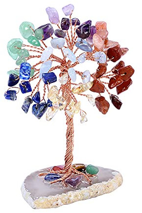 Jovivi Mini Albero della Vita Soprammobile in Cristallo FengShui Decorazione Portafortuna Albero di Cristallo Ornamneto Pietra Regalo-7 Colori