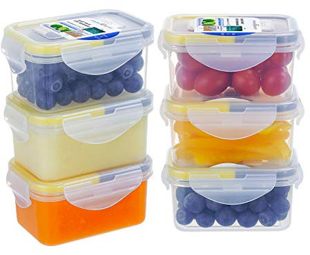 EASYLOCK 6Pack 180ML Food Storage Containers with Lids Airtight, Meal Prep Containers Reusable, Plastic Food Container with Lids Set, Freezer Storage Boxes, Sauce Pots, Snack Pots (Yellow-grey)