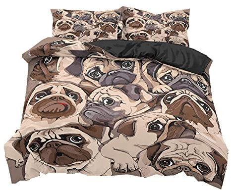 3D Tier Wolf Mops Muster Bettwäsche Set 2/3 Stück Mikrofaser Gamer Gamepad Video Spielkonsole Dekorativer Bettbezug mit Kissenbezügen Kinder Mädchen Teens Jungen Quilt (Braun 2, 135 x 200 cm)