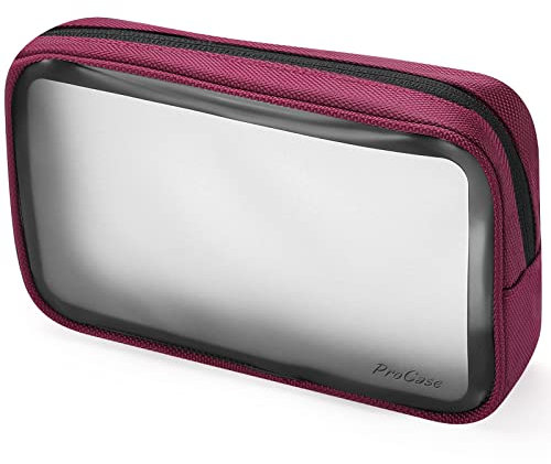 ProCase Trousse de Toilette Transparente Anti-Fuite, Pochette de Voyage pour l’Avion, Sac Maquillage, Rasage, pour Bagages à Main sans Rien Oublier, Résistant à l'eau, Léger et Durable –Rouge