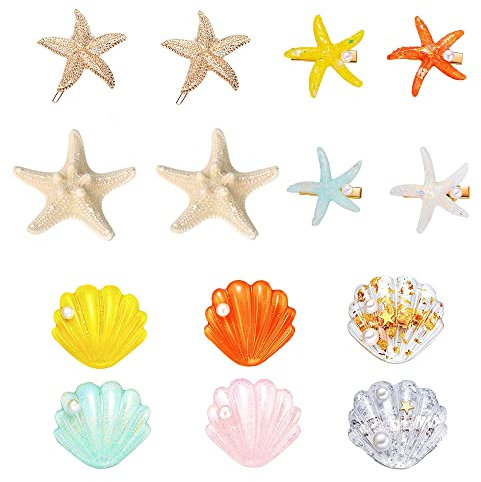 BOSOIRSOU Lot de 14 pinces à cheveux en forme d'étoile de mer naturelle en forme d'étoile de mer avec perles et résine acrylique