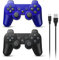 Powerextra Controller Wireless Compatibile con PS3, Controller da Gioco ad Alte Prestazioni da 2 Pezzi con Joystick Potenziato Double Shock per PlayStation 3 (Nero e Blu)