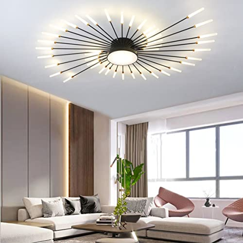 DDYY Wohnzimmerlampe Modern LED Deckenleuchte,4000K Warmweiß Multifunktional Deckenbeleuchtung Schlafzimmer Lampe Weiß Deckenbeleuchtung Deckenlampe für Wohnzimmer Büro Flur (42 Köpfe, Schwarz)