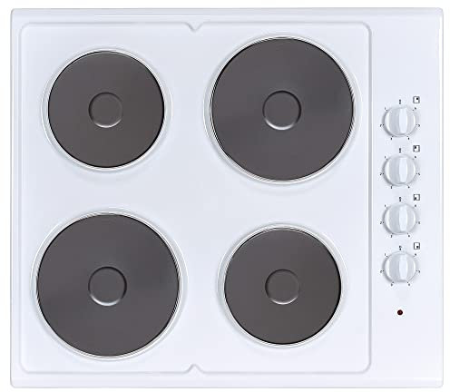 Statesman ESH630WH 4 Plate Electric Hob Cooktop, Side Dial Control, 60cm, Easy Clean - No Dirt Traps, Sealed Hotplates, Corded Electric, Small Medium & Large Hotplates, White