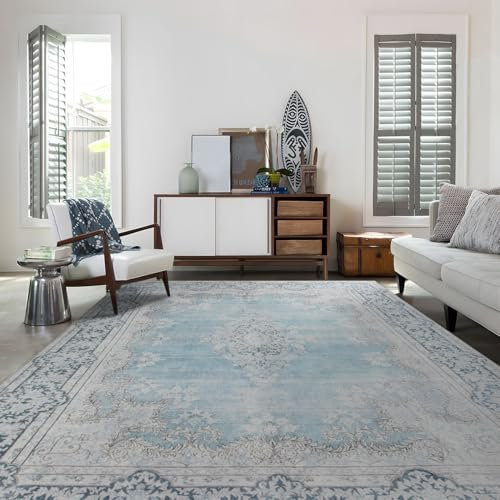 TALETA Teppich Wohnzimmer, Teppich waschbar rutschfest, Bunte Teppiche mit Muster für Wohnzimmer, Schlafzimmer, Vintage orientalischer Teppich Groß: 190 x 280 cm, blau