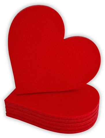 edelkern Posavasos de fieltro, forma de corazón, 6 unidades, color: rojo, ideal para vasos, tazas y similares.