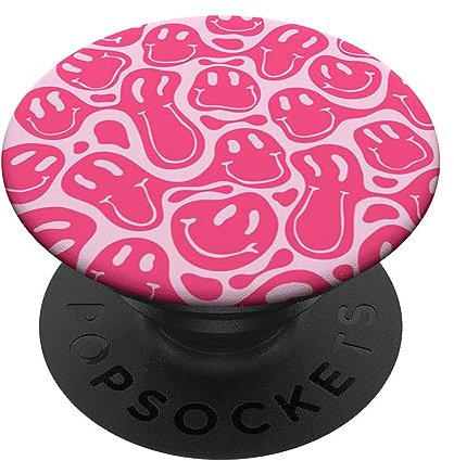 Popsockets Pop Grip:Cute Preppy Aesthetic Trippy Pink Liquid Dripping Smile Face Popsockets Swappable Popgrip