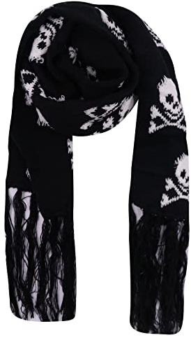 ANKOMINA Écharpe d'hiver chaude tricotée avec imprimé tête de mort squelette châle cache-cou écharpe à franges pour femmes, hommes et enfants, Noir E, taille unique