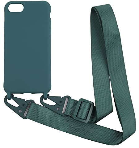 PuYu Zhe iPhone 6/7/8 Compatible Crossbody Case - Silicone Soft Matte Cover With Adjustable Neck Cord Strap, Shockproof TPU Shell - Dark Green