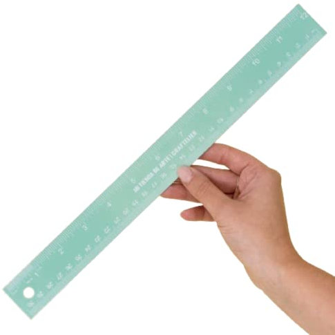 Craftelier - 30 cm (12) Metalllineal Ideal für Scrapbooking und Bastelprojekte| Türkis mit Weißen Zahlen | Korkboden und Edelstahl - Maße in Zentimetern und Zoll