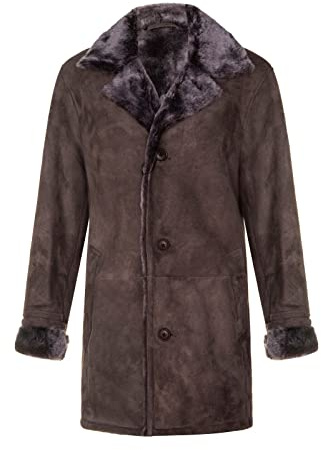 Men's Brown Sheepskin Real Shearling Classic Suede Leather Pea Coat M