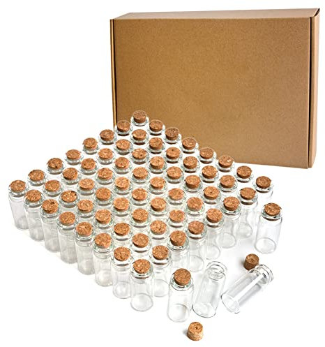 CLTPY Lot de 105 mini bouteilles en verre de 10 ml avec bouchon - 22 x 50 mm - Avec bouchon - Petites bouteilles en verre avec bouchons - Pour bricolage, bijoux, bonbonnières, mariage
