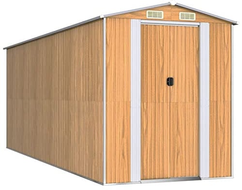 ZHOUMIN Geräteschuppen, Gerätehaus, Fahrradgarage, Gartenhütte, Fahrradunterstand, Gartenhäuschen, Garten Hütte, Fahrrad Unterstand, Hellbraun 192x523x223 cm Verzinkter Stahl