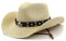 caoxhenr Chapeau de cowboy en paille Panama tissé pour homme et femme - Tête de mort en métal à large bord - Chapeau western avec ceinture, beige, taille unique