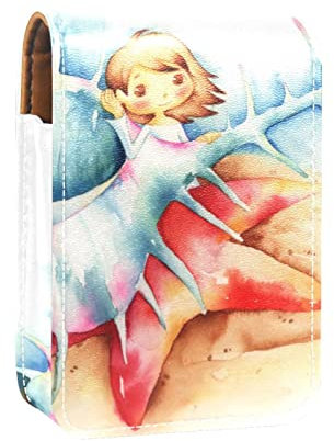 Conch Sea Snail Girl Lipgloss Halter Lippenstift Etui Tragbare Mini Lippenstift Aufbewahrungsbox Reise Lippenstift Organizer Case mit Spiegel für Frauen, Mehrfarbig, 9.5x2x7 cm/3.7x0.8x2.7 in
