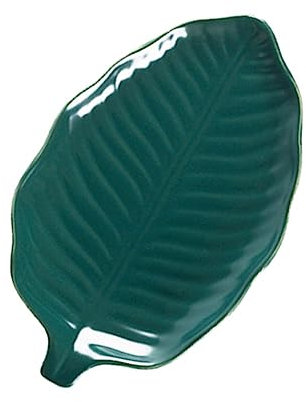 BESTonZON Ceramic Plate Dessert Serving Dish Snack Plate Porcelain Banana Leaf Kitchenware