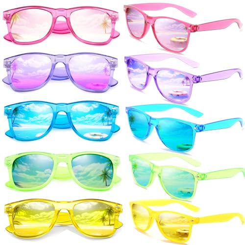 FSMILING 10 Sonnenbrille Festival Sonnenbrillen Bunt Set Neon Spiegel Sonnenbrille Damen Set Brillen Bunt Party Sonnenbrille Verspiegelt Für Damen & Herren