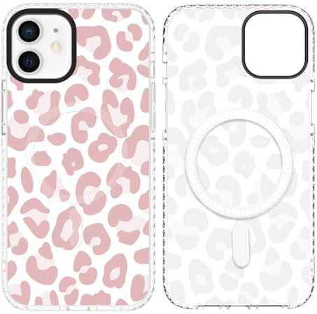 SAKUULO Magnetic for iPhone 11 Case [Compatible with MagSafe] Light Pink Leopard Print Pattern Wireless Charge Slim Shockproof Case for iPhone 11 Phone Case, Pink Leopard (6.1)