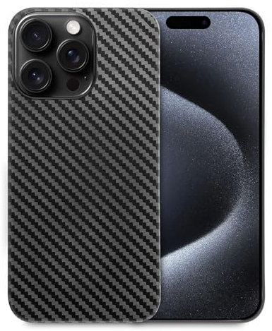 doupi Ultra Dünne Handyhülle kompatibel mit iPhone 15 Pro (6,1 Zoll) - Carbon Fiber Look, Kabelloses Laden Unterstützend, Super Slim Protective Cover, Kohlefaser Optik schwarz
