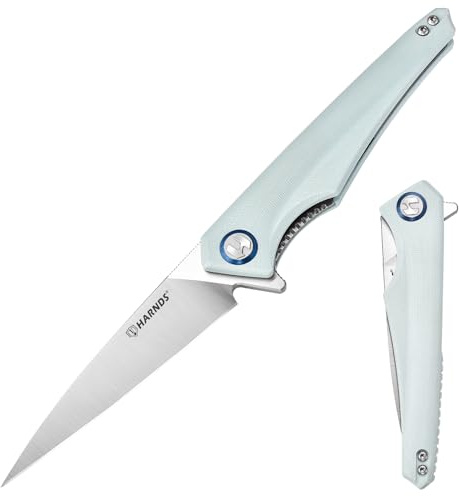 Harnds Qingluan Klappmesser mit D2 Stahlklinge und G10 Griff mit Taschenclip für EDC Outdoor Abenteuer Camping Messer (Cyan)