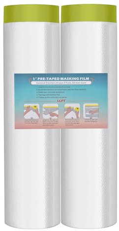 LLPT Ruban Adhésif et Drapé Film Masquage Pré-Enregistré 2 Rouleaux 400cm(déplié) x 20 m pour Peinture de Meubles Muraux Automatiques Protection Contre la Contamination, Vert Papier Washi(MFTG4020)