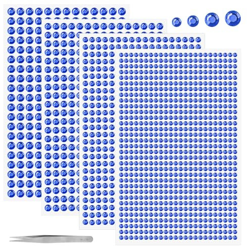 Glitzersteine Selbstklebend,1900 Stück Strasssteine Selbstklebend,3/4/5/6mm Runde Schmucksteine zum Aufkleben Pinzette für Kinder Handwerke (Blau)