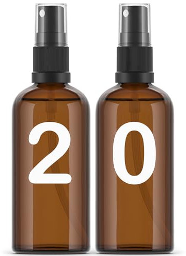 Essenciales Bote Spray Pulverizador de Cristal Ambar - 20 Botellas, Atomizador Recargable - 100ml