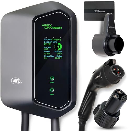 MACH I:Fast 48 Amp Level 2 EV Ladegerät Wandmontage Elektrofahrzeug Ladestation 200-240V Hardwire oder NEMA 14-50 J1772 Car Connector & Tesla NACS, Indoor/Outdoor, 9.1 m Cable evse Adapter