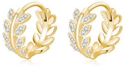 SLUYNZ Sterlingsilber CZ Leaf Creolen Ohrringe für Frauen Damen zierliche Olivenblatt Creolen Huggie (B-Gold)