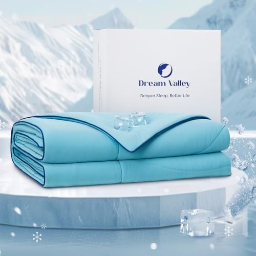 Dream Valley® Outlast® Kühldecke, NASA-Klasse Technologie Q-Max > 0,4 weich Selbstkühlende Decke für alle Jahreszeiten, Aerocool™ Kühlende Decke für heiße Schläfer, Nachtschweiß, Blau, 228 x 228cm