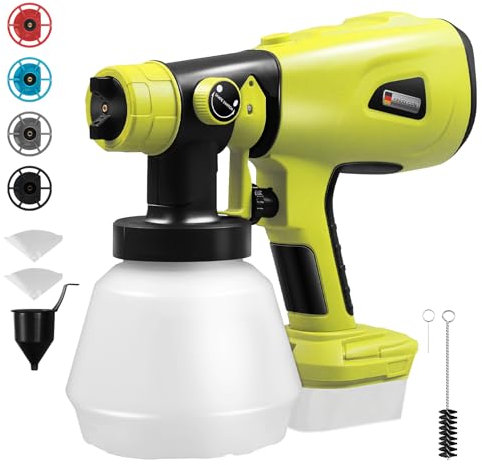 MaxEarn Cordless Paint Sprayer, Electric Handheld Paint Spray Gun for Ryobi 18V, Portable Spray System with 4 Nozzles 3 Patterns and 1000ml Container, for Furniture Fence Wall (Without Battery)