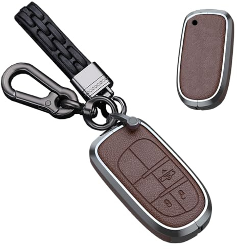 TECART Coque de clé de voiture en alliage d'aluminium pour Chrysler 300C Jeep Renegade Compass Grand Cherokee Dodge Fiat 500X Porte-clés Accessoires 3 boutons B Key