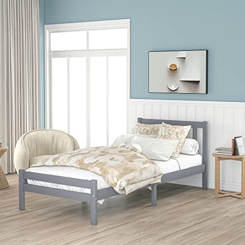 BTM Grey Single Bed, Single Bed Frames 90 x 190 cm, Solid Wooden Bed Frame For Adults, Kids, Teenagers 3FT Single (Grey)