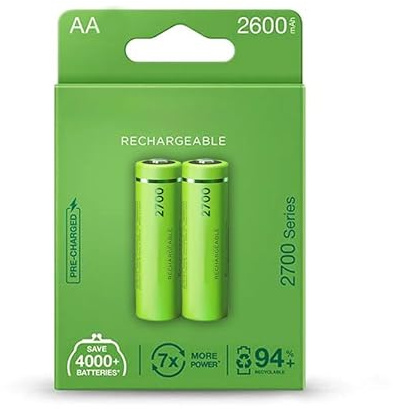Batteria ricaricabile AA da 2700 mAh precaricata in fabbrica, blister 2 batterie