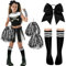 DPKOW Damen Cheerleader Kostüm Zubehör, Mädchen Cheerleader Kostüm Karneval Damen Mädchen Football Kostüm Zubehör Cheerleader Pompons Schwarz Schleifen Haargummis Strümpfe Damen Halloween Zubehör
