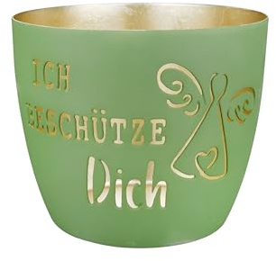 GILDE Metall Windlicht Ich beschütze Dich - Teelichthalter Deko Wohndeko Motiv - für Drinnen & Draußen (überdacht) (grün)