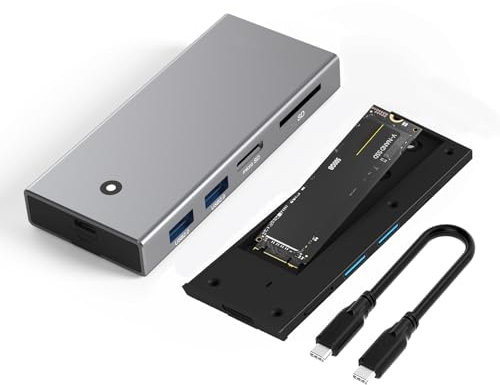 ZoraVson Boîtier SSD M.2 NVMe SATA avec Hub, Adaptateur M.2 NVMe SSD,Aluminum External Boîtier M2 Disque Dur pour NVME PCIe SATA,Station d'accueil 4 en 1 USB C avec 5 Gpbs USB 2.0, SD, Micro SD